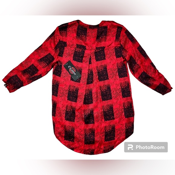 Cocomo Women’s Silky 3/4 Sleeve Button Down Blouse in Red and Black Plaid Sz S - Picture 6 of 7